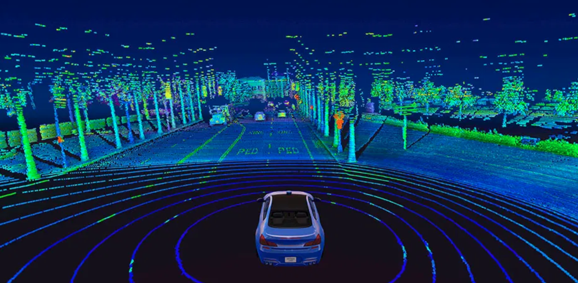 自动驾驶汽车通过激光雷达生成的点云图